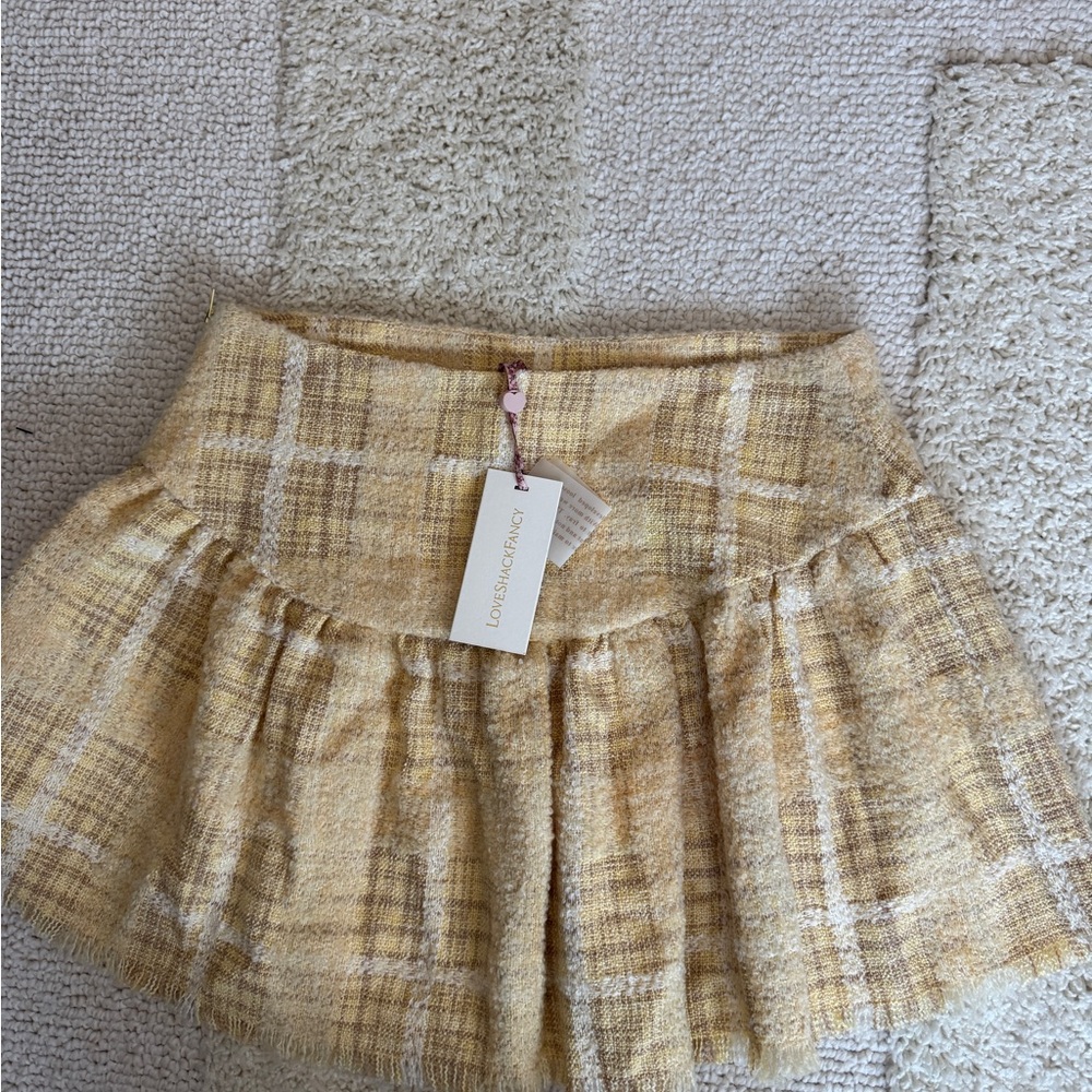 LoveShackFancy Yellow Plaid Mini Skirt